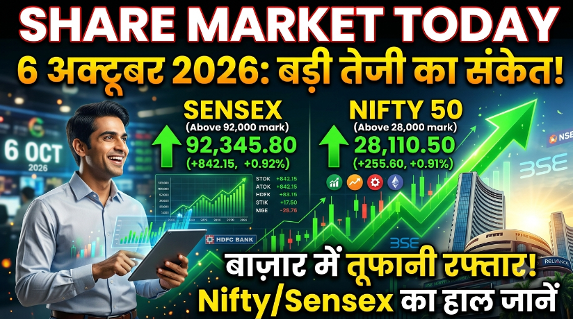 SHARE MARKET TODAY: 6 अक्टूबर 2026 को तेजी के संकेत, जानिए Nifty और Sensex का हाल